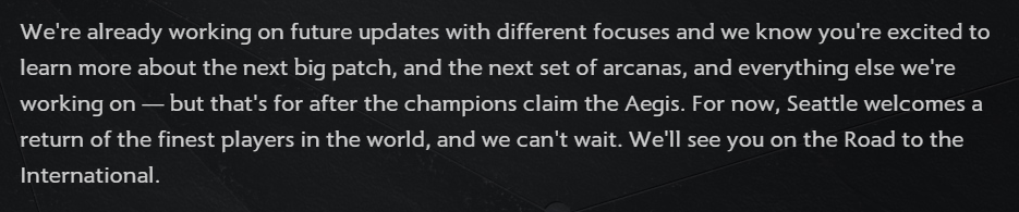 Valve mentioned releasing Dota 2 Arcanas after TI12.<br>(Screenshot from <a href="https://www.dota2.com/newsentry/3735229909364378684" target="_blank" rel="noreferrer noopener nofollow">Dota 2 news entry</a>)