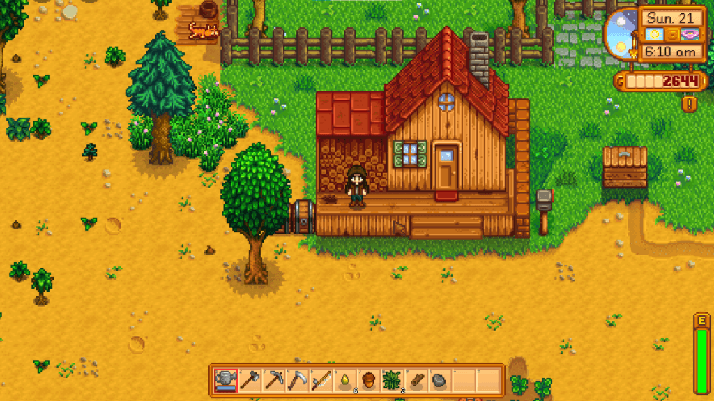 A basic starter farm in Stardew Valley