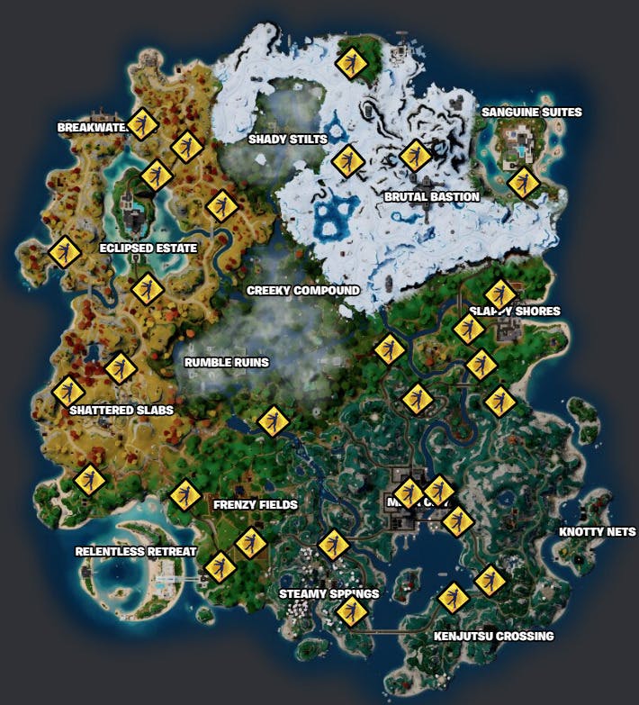 Zombie sign locations (Credit: Fortnite.GG)
