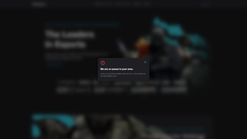 Unikrn's website on Monday, September 9 (Screenshot by esports.gg)