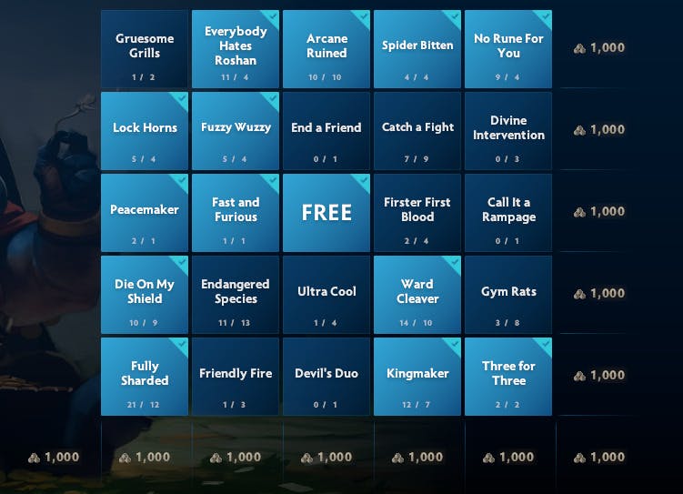 A Playoffs Bingo card (Screenshot by esports.gg)