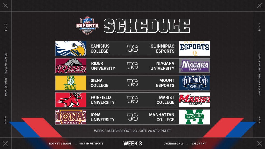 Week 3 MAAC esports schedule for every game title (image via eFuse)
