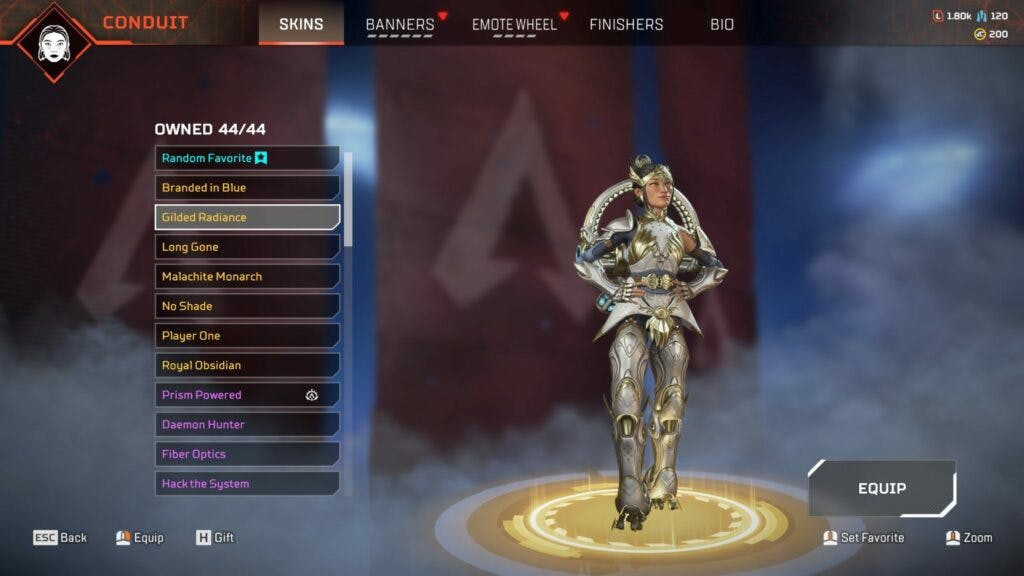 Gilded Radiance is the first of Conduit's armor skins (image via Apex Legends)