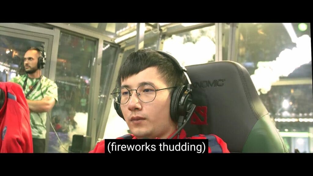Fy's reaction after heartbreaking loss at TI8 Grand Final.<br>(Image from True Sight)
