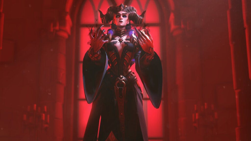 The legendary Lilith Moira skin is available in the Ultimate Battle Pass bundle (Image via Blizzard Entertainment)