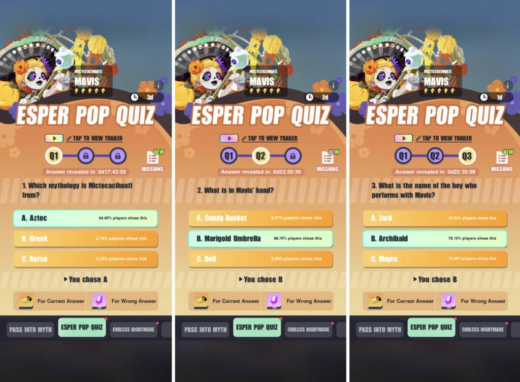 Dislyte Mavis quiz answers (Image via Lilith Games)