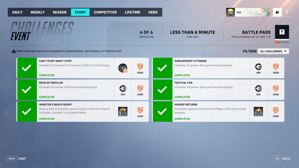 Overwatch 2 Anniversary Week 3 challenges and rewards (Image via Blizzard Entertainment)