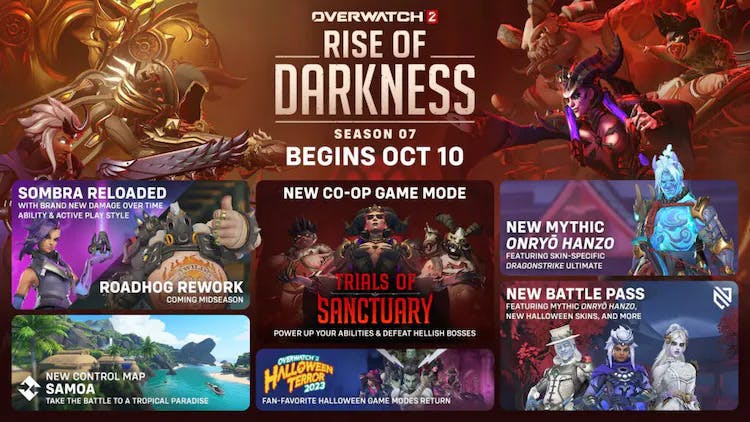 Overwatch 2 Season 7 Rise of Darkness roadmap (Image via Blizzard Entertainment)