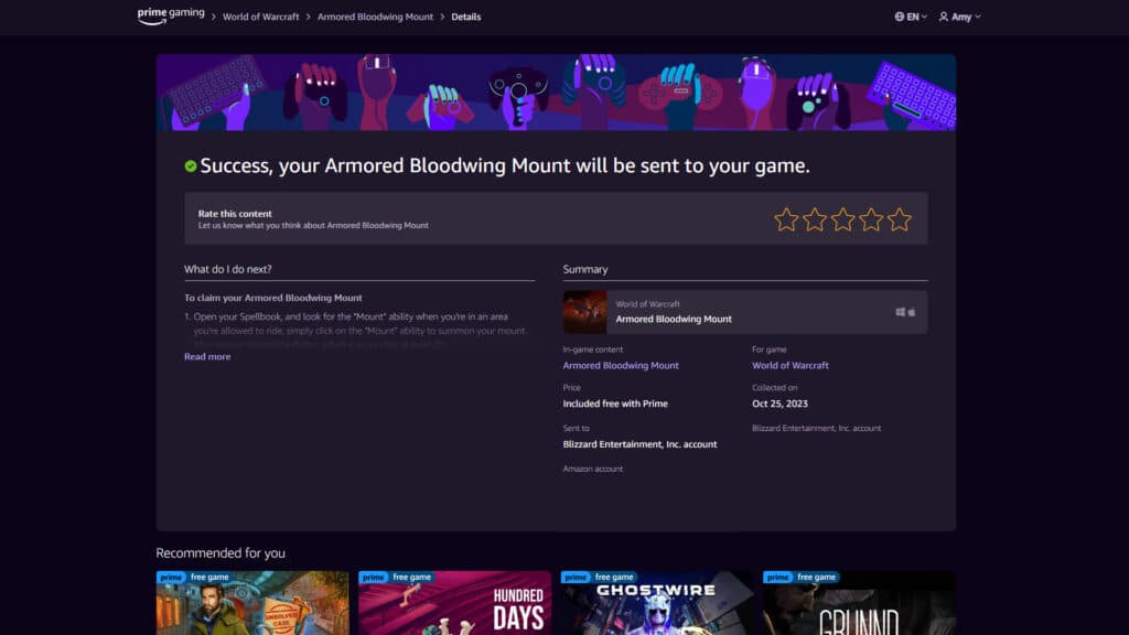 Claiming the loot (Image via Prime Gaming)