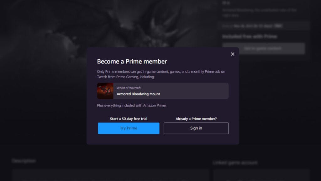 How to sign up for an Amazon Prime trial (Image via Blizzard Entertainment)