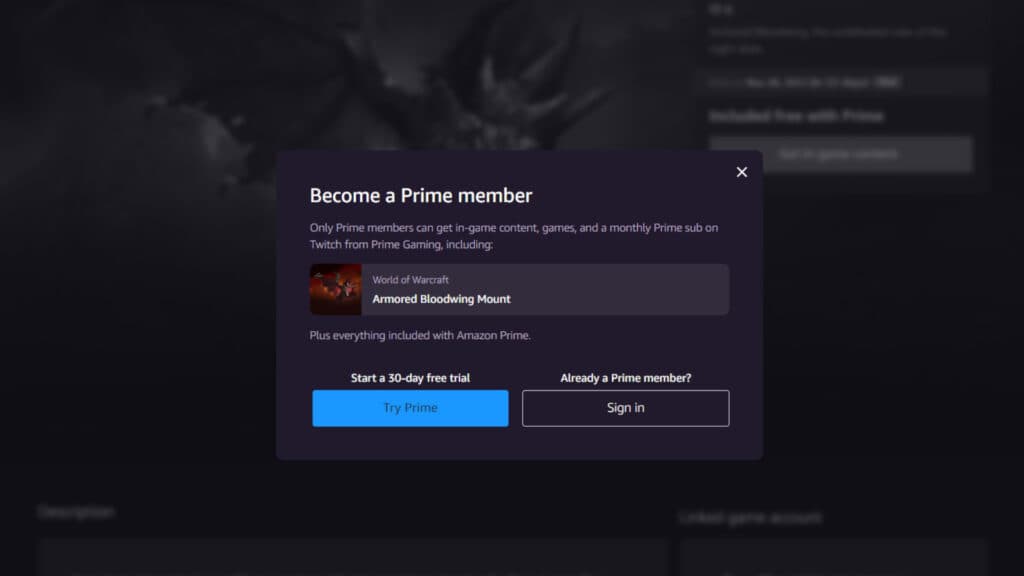 How to sign up for an Amazon Prime trial (Image via Blizzard Entertainment)
