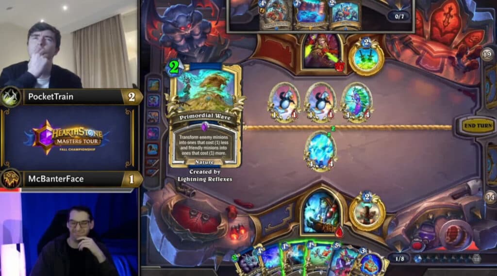 PocketTrain versus McBanterFace in Hearthstone Masters Tour Fall Championship 2023 (Image via Blizzard Entertainment)