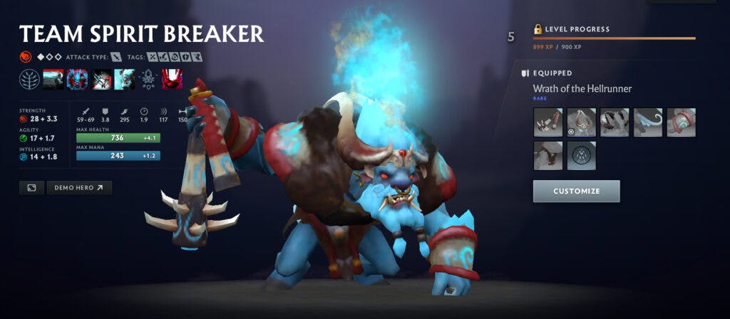 Spirit Breaker is renamed to Team Spirit Breaker in the Dota 2 client.<br>(Screenshot from Dota 2)