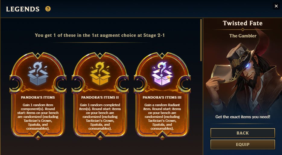 Twisted Fate 2-1 augment selection options (Image via Riot Games)