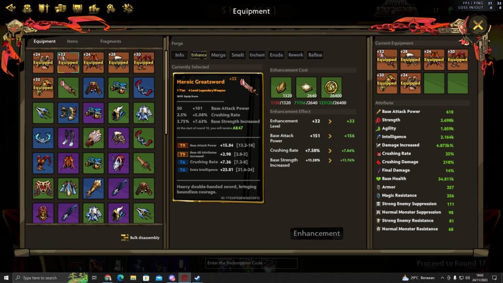 Equipment screenshot (Image via Sunlight Studio)