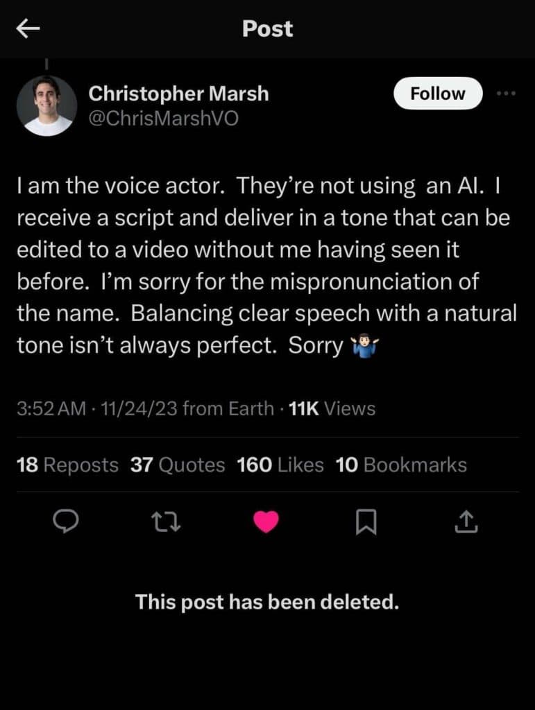 The now-deleted post (Image via Twitter)