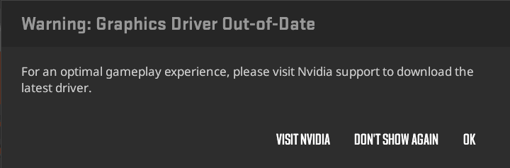 <em>Image Credit: Reddit user <a href="https://www.reddit.com/r/GlobalOffensive/comments/17x54ez/cs2s_new_driver_warning_is_pretty_aggressive_less/">JustaRandomonReddit</a>.</em>