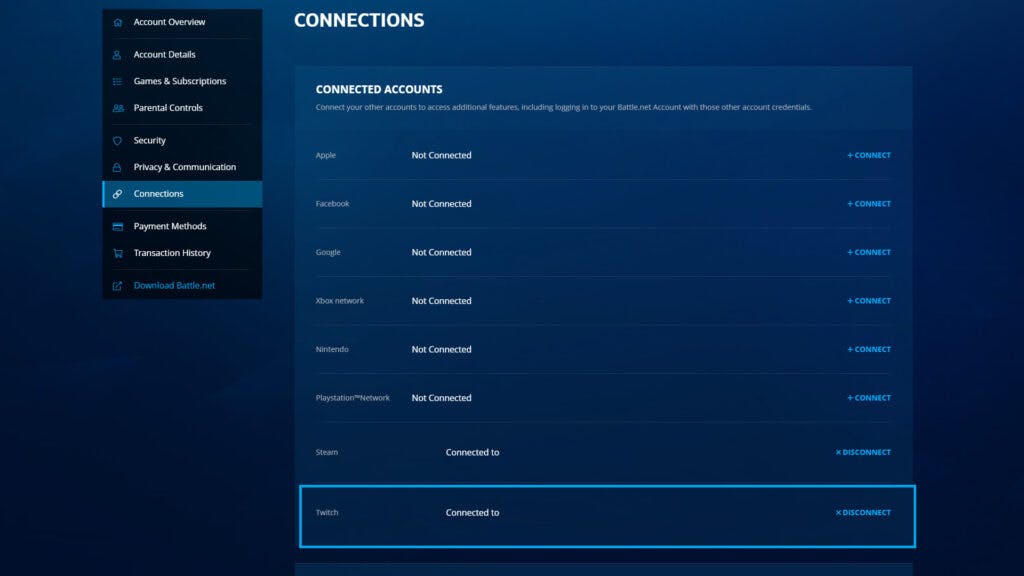 How to connect your Battle.net and Twitch accounts (Image via Blizzard Entertainment)