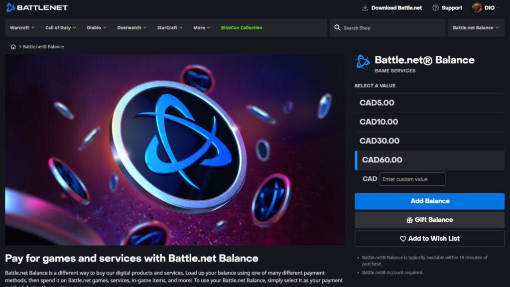 Battle.net Balance shop (Image via Blizzard Entertainment)