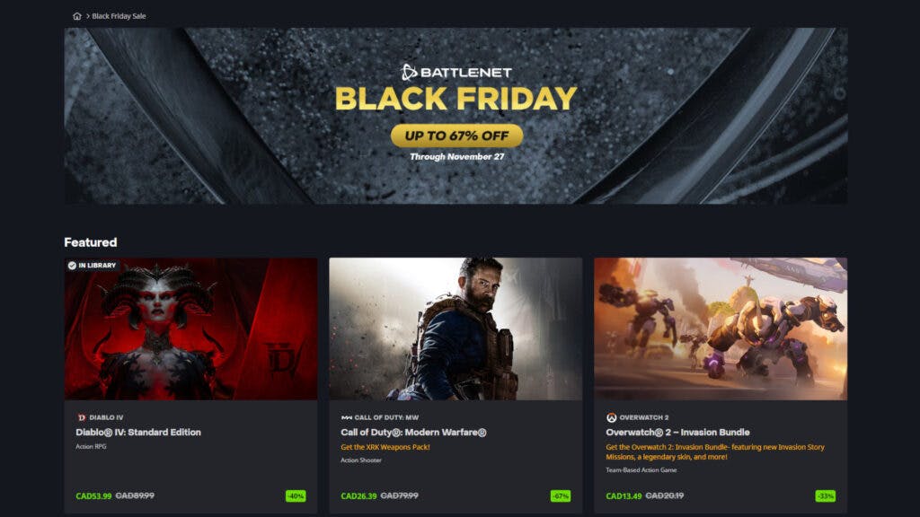 Blizzard Black Friday sale 2023 screenshot (Image via Blizzard Entertainment)