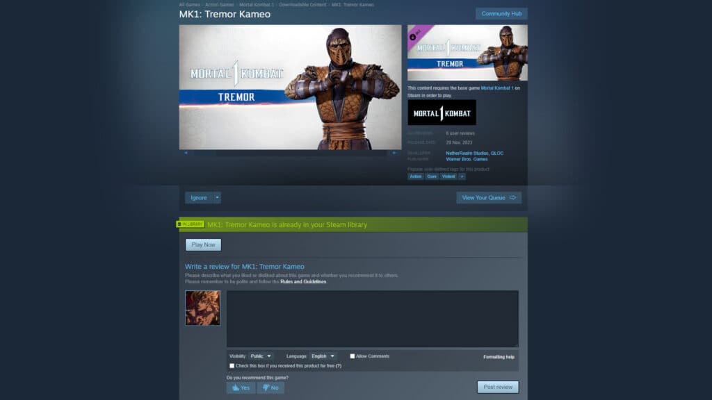 How to unlock Tremor in Mortal Kombat 1 (Image via Valve Corporation)