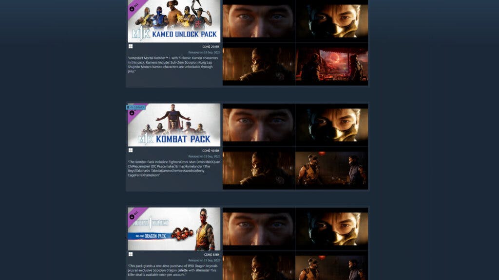 Mortal Kombat 1 DLCs (Image via Valve Corporation)