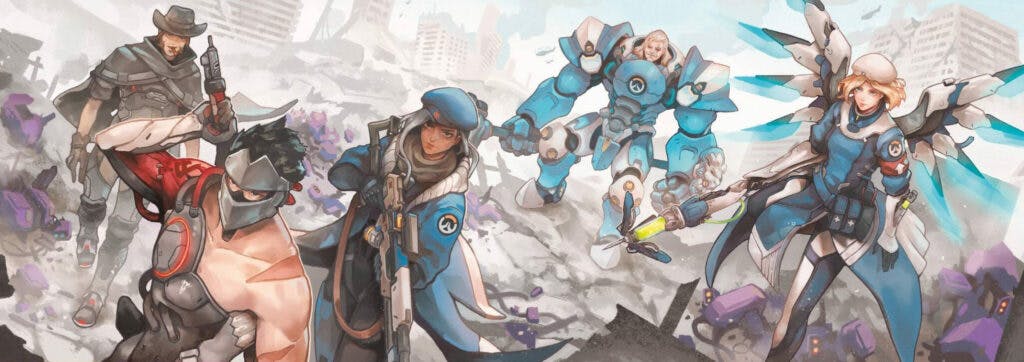 Cole, Genji, Ana, Reinhardt, and Mercy in the old Overwatch days (Image via Blizzard Entertainment)