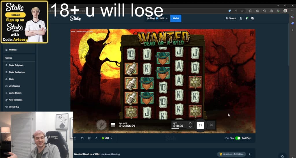 Arteezy streams slots on Kick.<br>(Screenshot from <a href="https://kick.com/arteezy">Arteezy's Kick</a>)