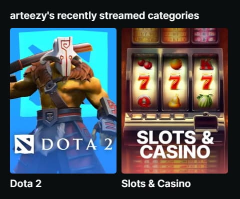 Arteezy's recently streamed categories on Kick.<br>(Screenshot from Kick)