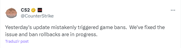 Statement about the CS2 ban wave (Image via X)