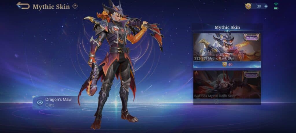 Clint's "Dragon's Maw" Mythic skin in MLBB (Screenshot via esports.gg)