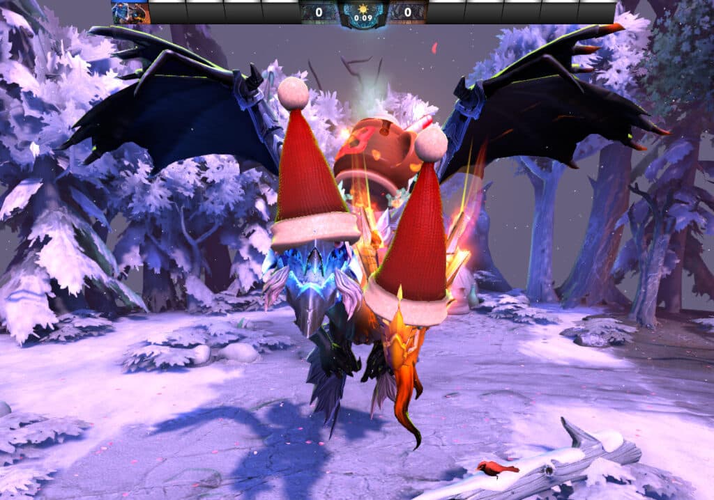 Jakiro wears two Santa hats for Frostivus (Image via Valve)