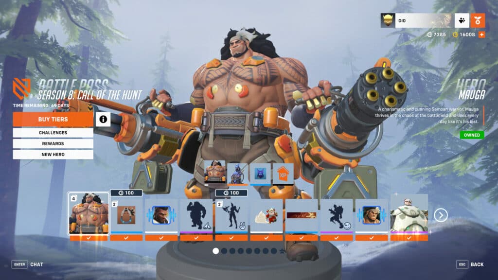 Get Mauga right away through the Season 8 Premium Battle Pass (Image via Blizzard Entertainment)