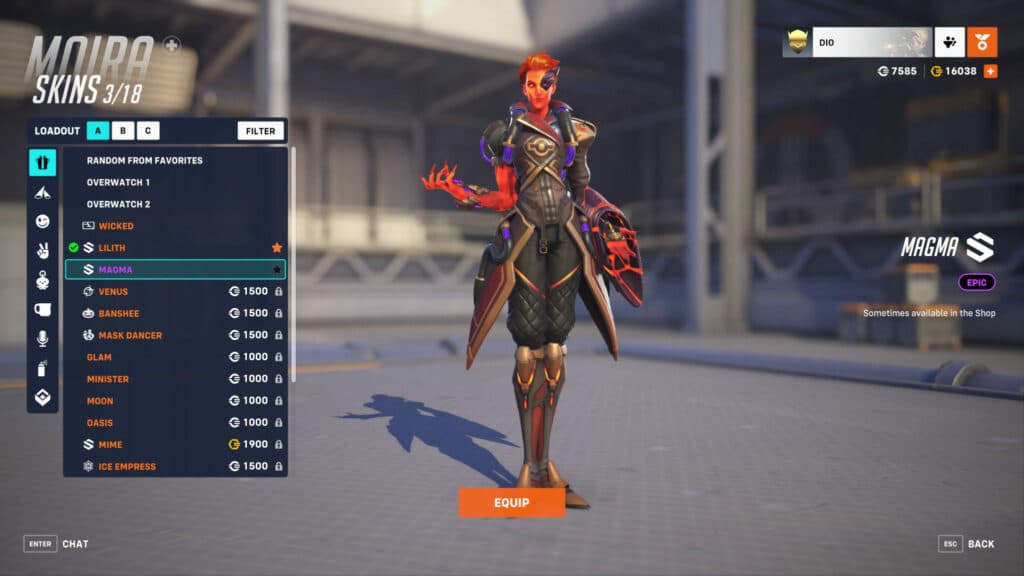 Screenshot of the Magma Moira skin (Image via Blizzard Entertainment)