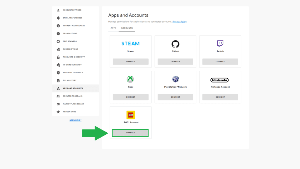 Press the button to enter the LEGO website (Image via Epic Games)