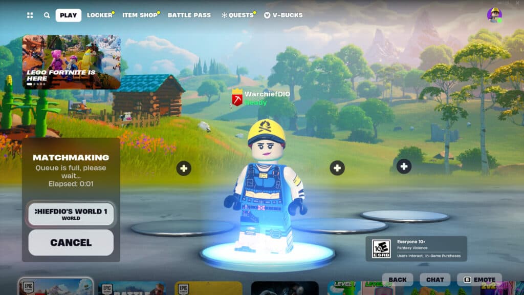 Entering a match in LEGO Fortnite (Image via esports.gg/Epic Games)