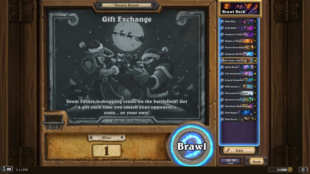 Gift Exchange Tavern Brawl information (Image via Blizzard Entertainment)