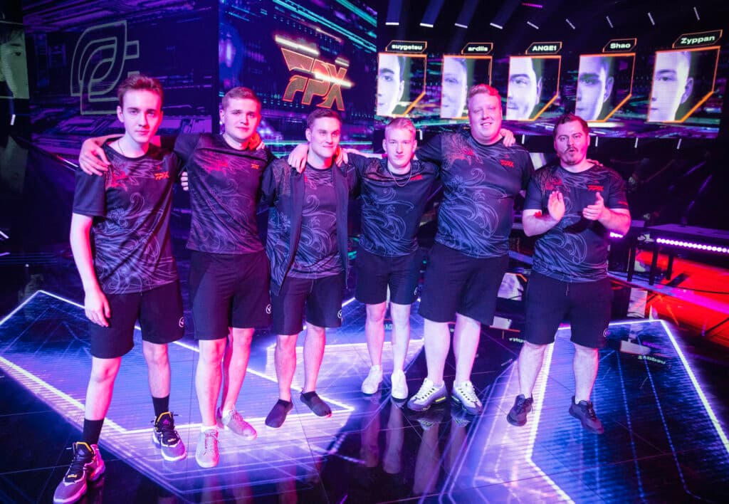 The gang is back together for NAVI in the 2024 VCT season. (Photo by Colin Young-Wolff/Riot Games)