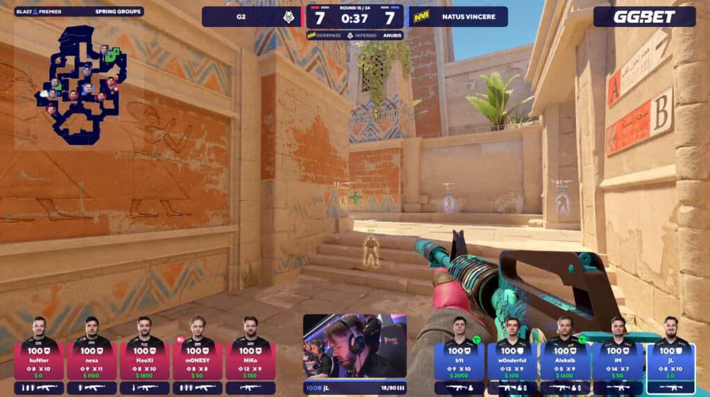 G2 and NAVI were tied in the result in the last map of the game for BLAST Premier Spring Groups(Image via X)