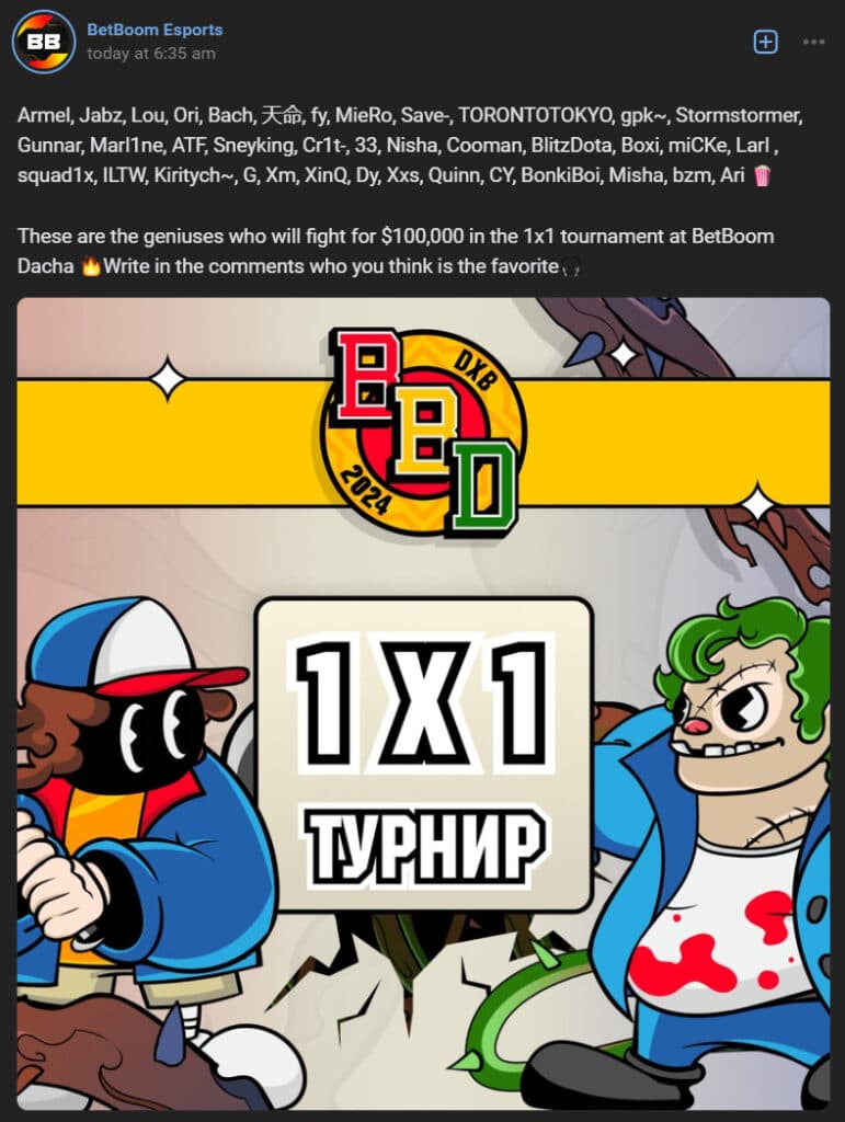 Google translation of BetBoom Esports' VK post (Screenshot by esports.gg)