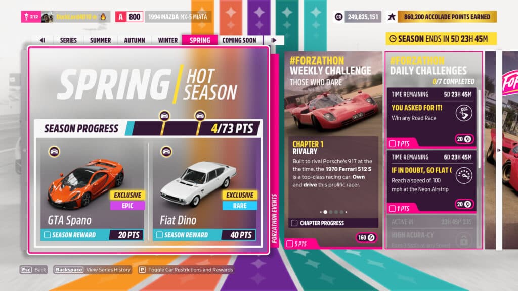 The GTA Spano and Fiat Dino are very easy to unlock through the Spring playlist (Image via esports.gg)