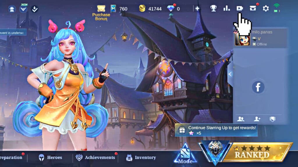 How to activate livestreaming in MLBB - Step one.<br>(Screenshot via esports.gg)