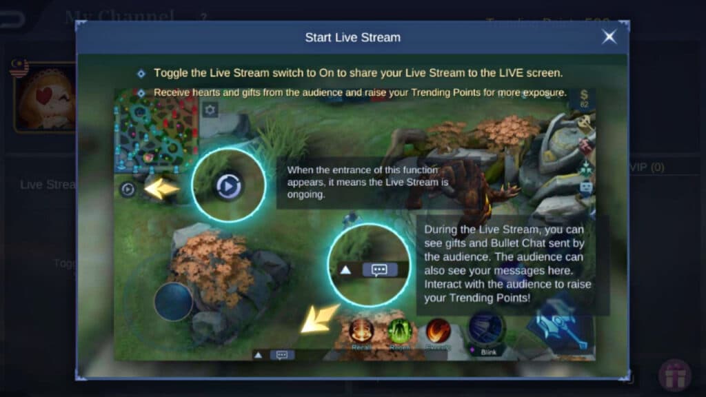 A look at Mobile Legends' livestreaming feature.<br>(Screenshot via esports.gg)