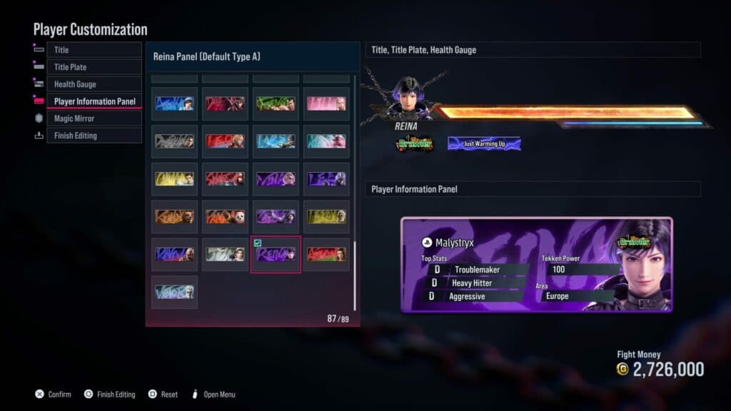 Customization options for Tekken 8 players