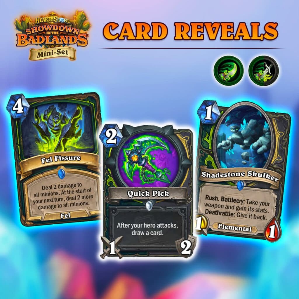 Fel Fissure, Quick Pick, and Shadestone Skulker in Hearthstone (Image via Blizzard Entertainment)