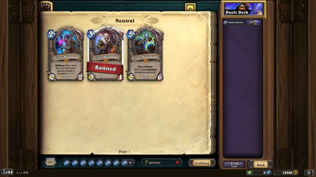 Prince Renathal is banned in Hearthstone Duels (Image via Blizzard Entertainment)