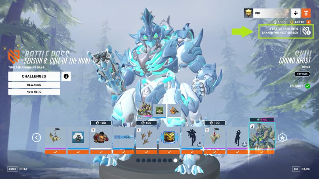 After reaching tier 80, Overwatch 2 Battle Pass tier skips are banked for next season (Image via Blizzard Entertainment)