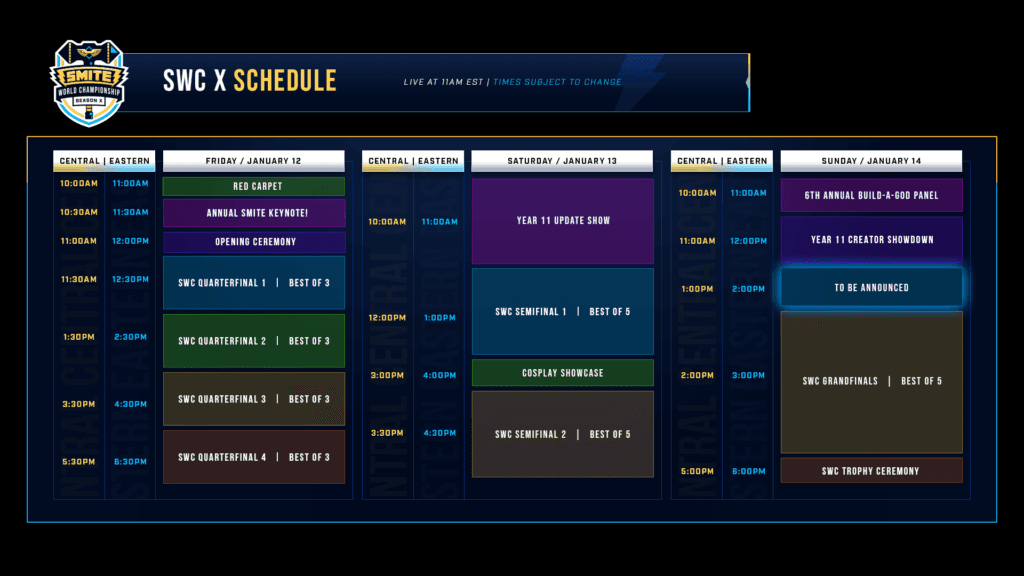 Season X SMITE World Championship 2024 schedule (Image via Titan Forge Games)