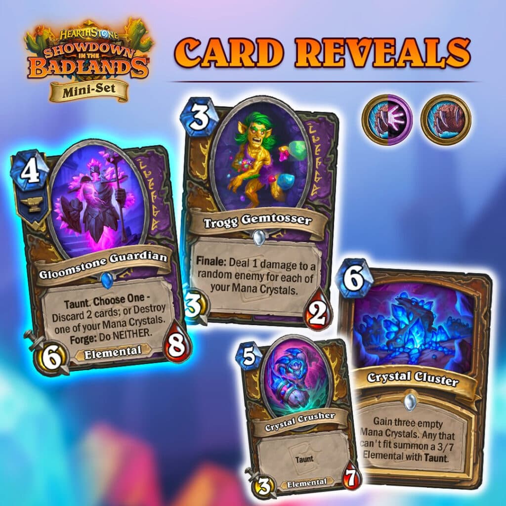 Gloomstone Guardian, Trogg Gemtosser, Crystal Cluster, and Crystal Crusher (Image via Blizzard Entertainment)