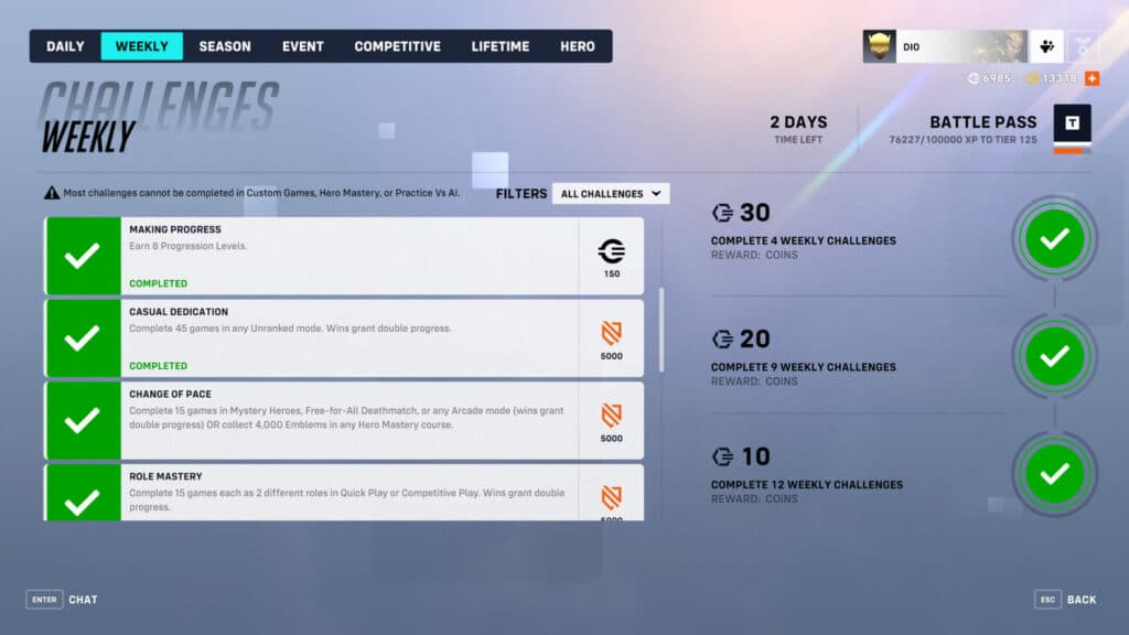 Overwatch 2 weekly challenges screenshot (Image via Blizzard Entertainment)
